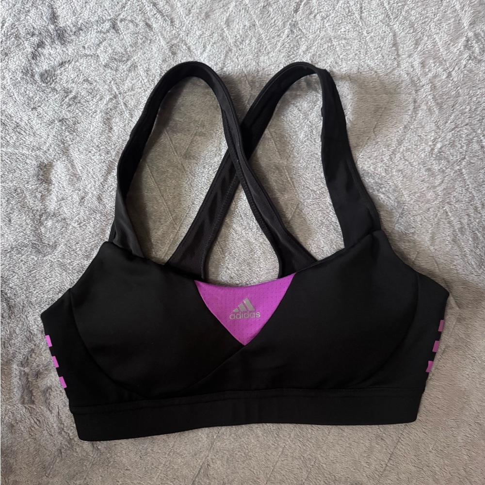 Adidas Women's Black and Purple Sports Bra
